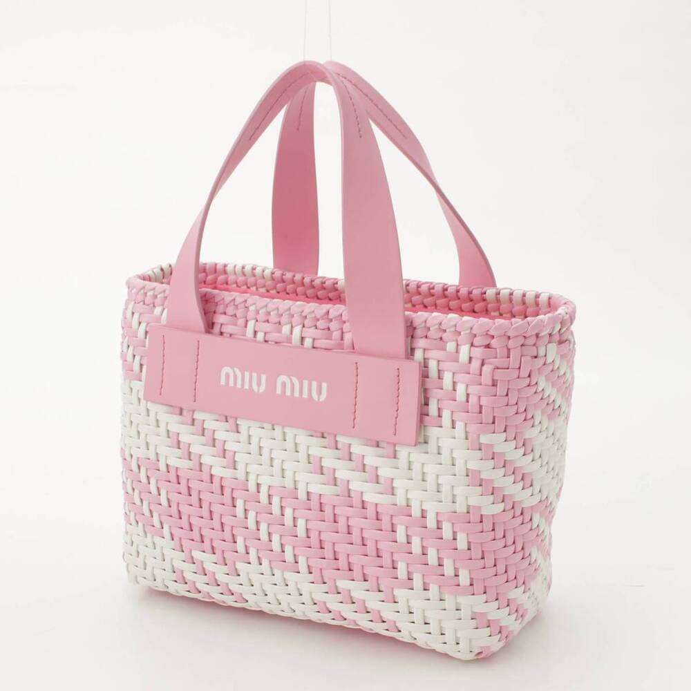 Miu Miu Logo Pink Check Gingham Basket Handbag